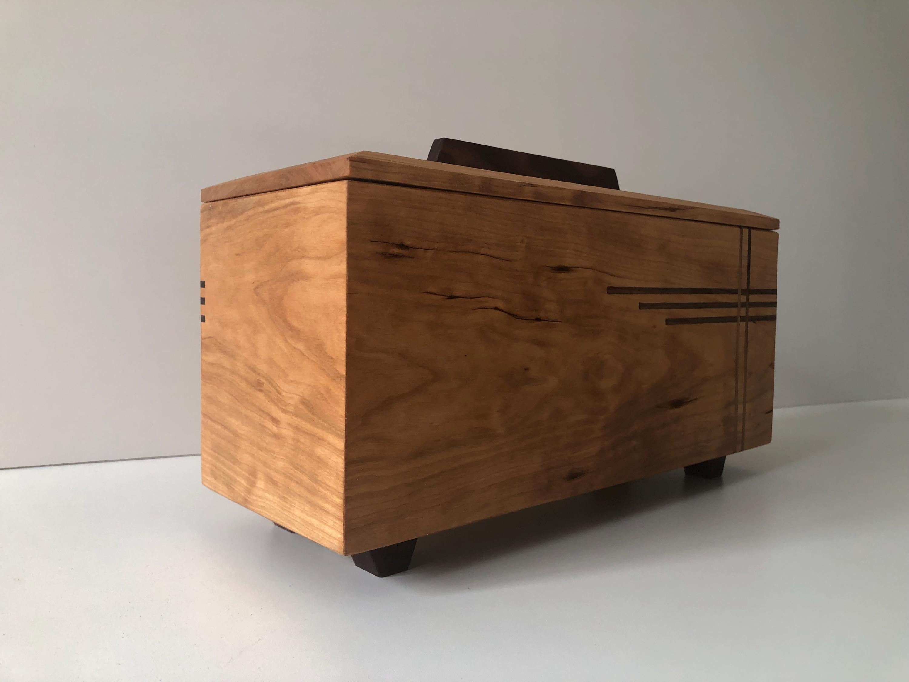 Handcrafted memorial urn, wood, cherry and walnut