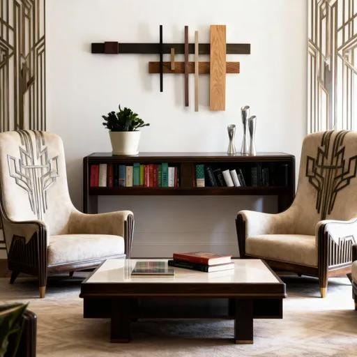 Handmade Art Deco Minimalist Wood and Hand Painted Wall Art
