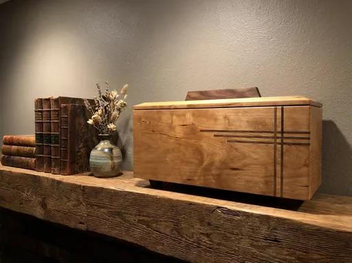 Handcrafted memorial urn, wood, cherry and walnut