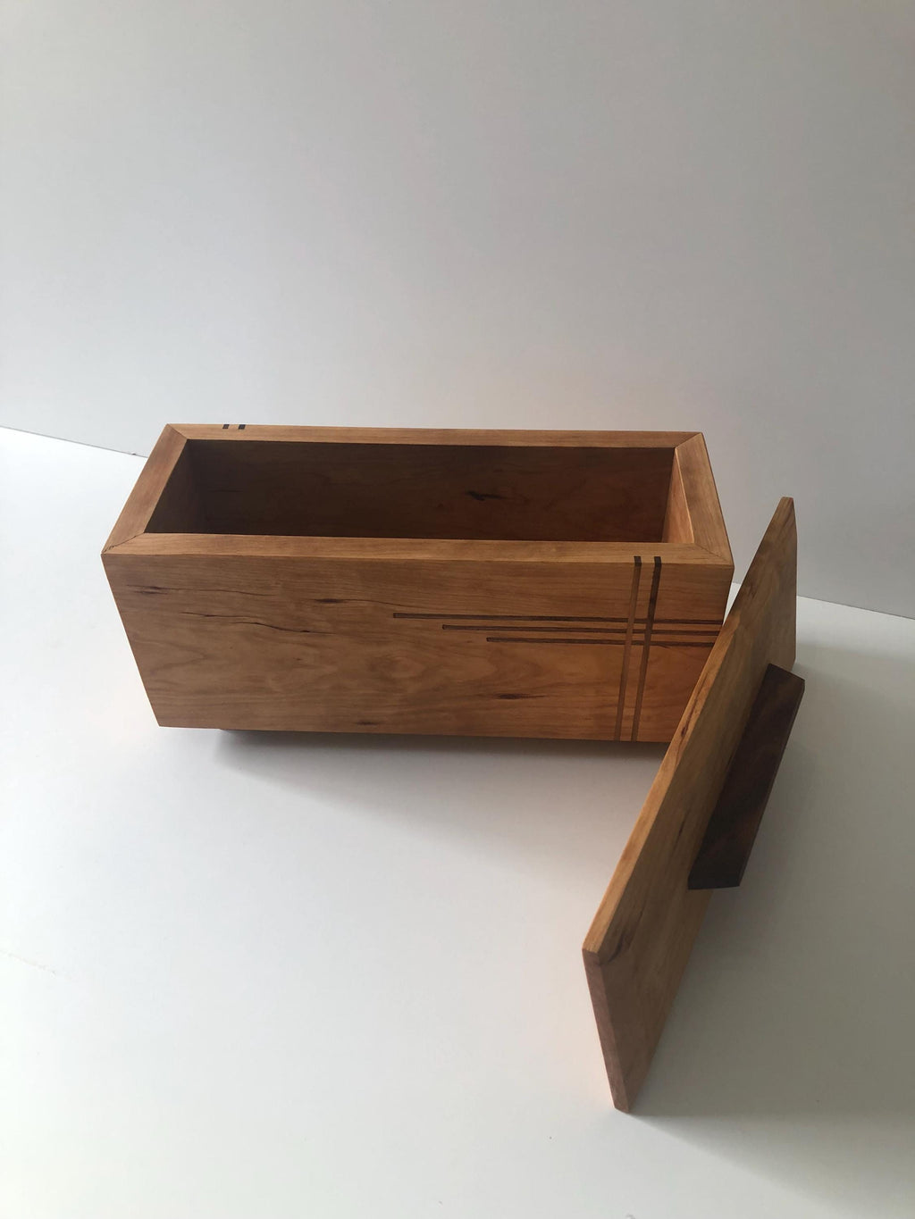 Handcrafted memorial urn, wood, cherry and walnut