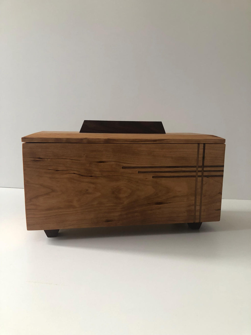 Handcrafted memorial urn, wood, cherry and walnut